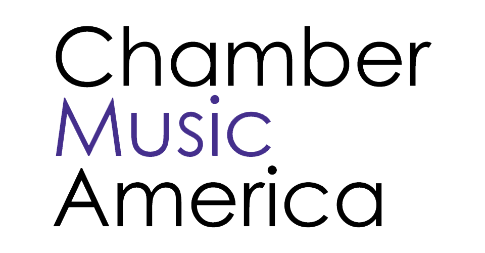 Chamber Music America in black and purple grotesque typeface